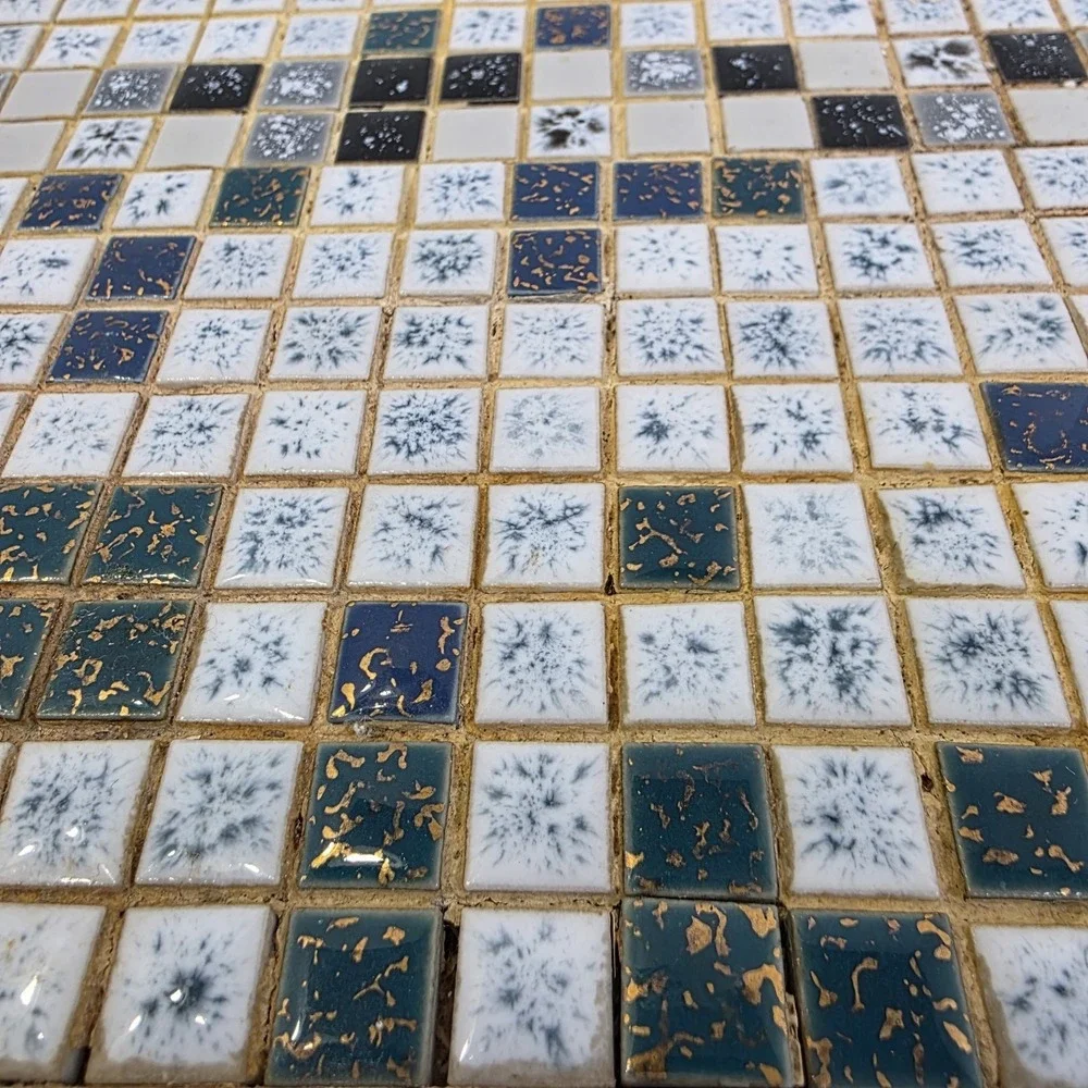 Vintage Blue Mosaic‎ Tile Trivet Hot Plate Mid Century Modern Metal Holder